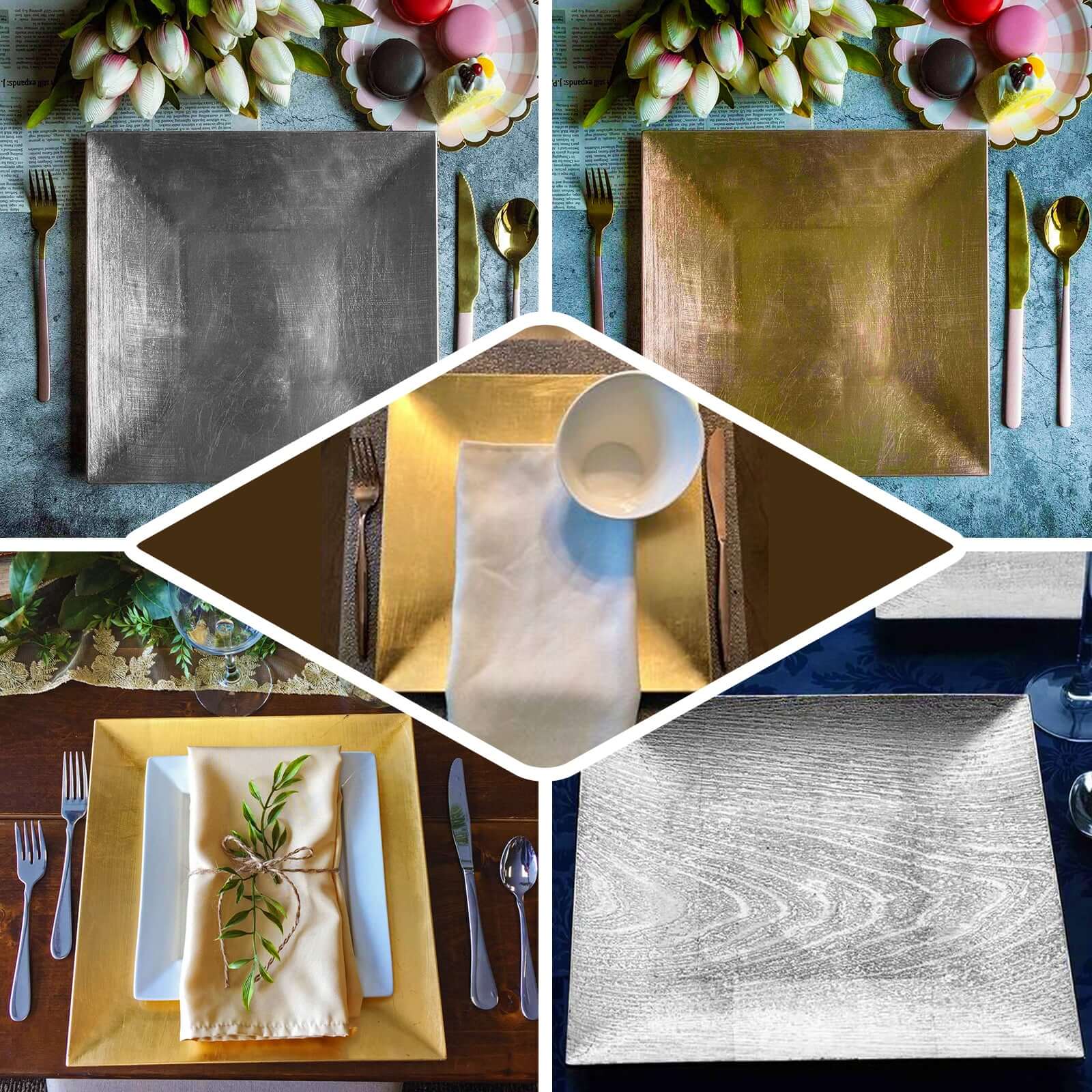 6-Pack Acrylic Charger Plates 12" Square Gold with Embossed Wood Grain - Boho Chic Dinner Party Decor Charger Tableware - Image 5